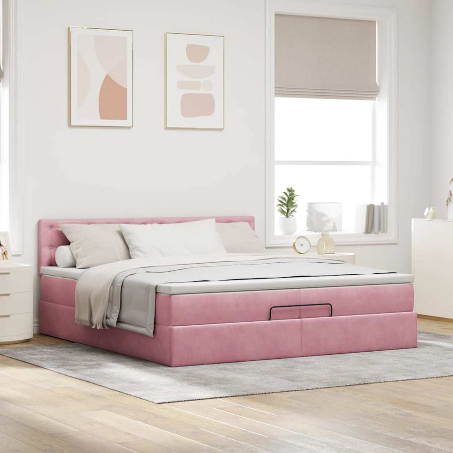 Ottoman bed met matrassen en LED's 200x200cm fluweel roze