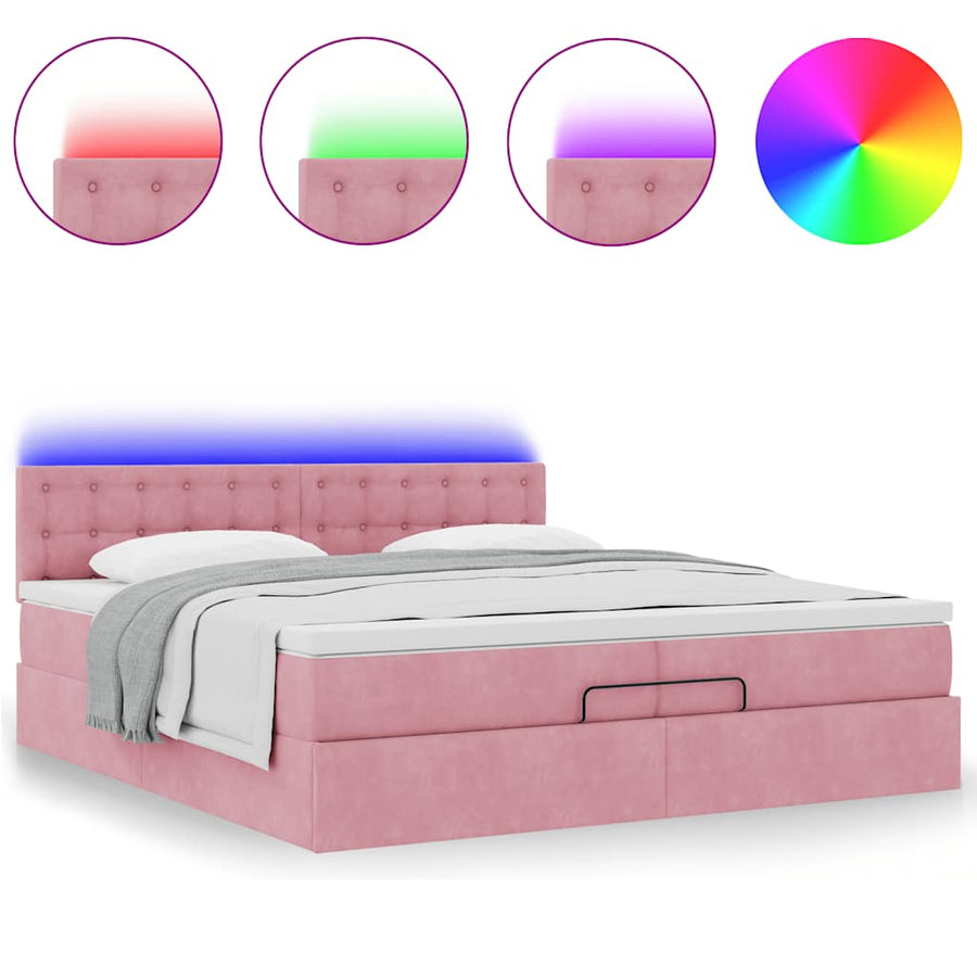 Ottoman bed met matrassen en LED's 200x200cm fluweel roze