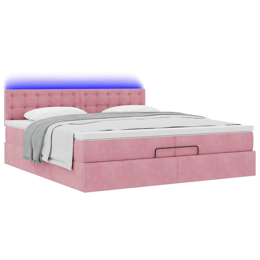 Ottoman bed met matrassen en LED's 200x200cm fluweel roze