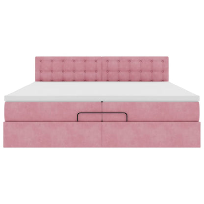Ottoman bed met matrassen en LED's 200x200cm fluweel roze