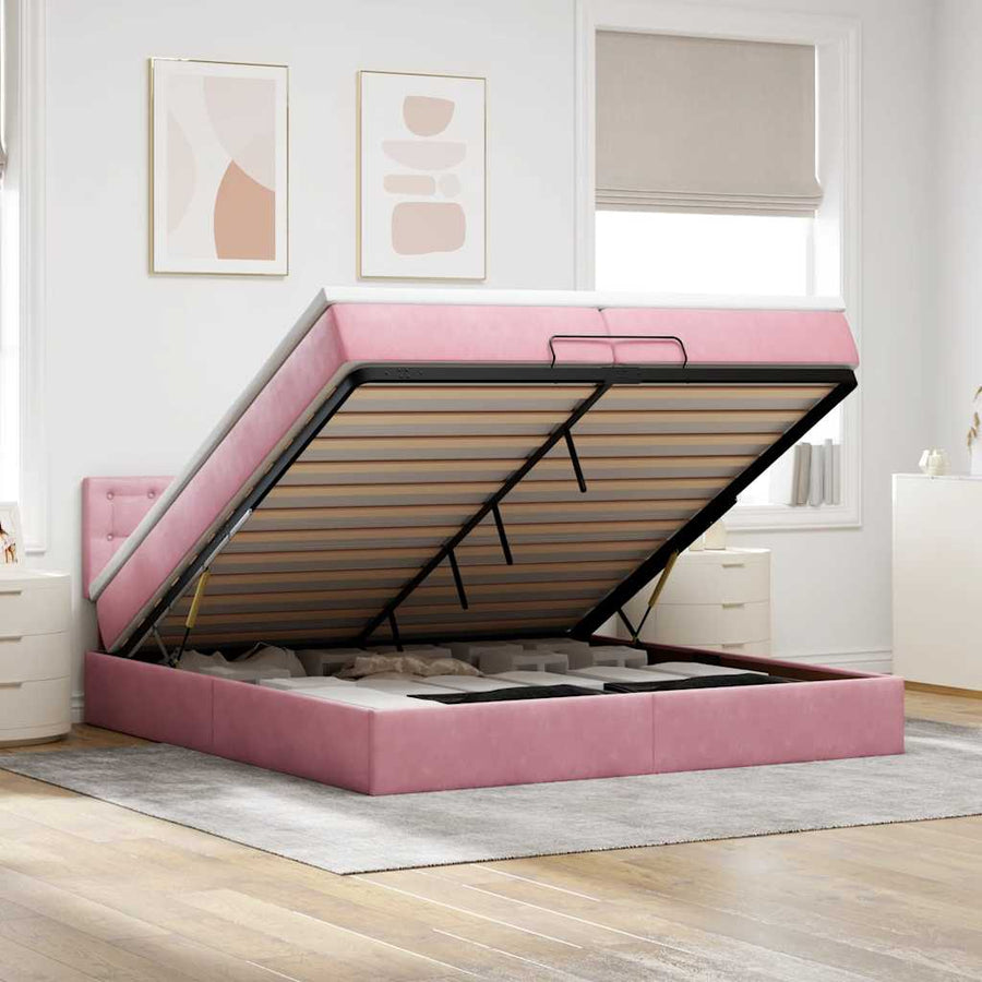 Ottoman bed met matrassen en LED's 200x200cm fluweel roze