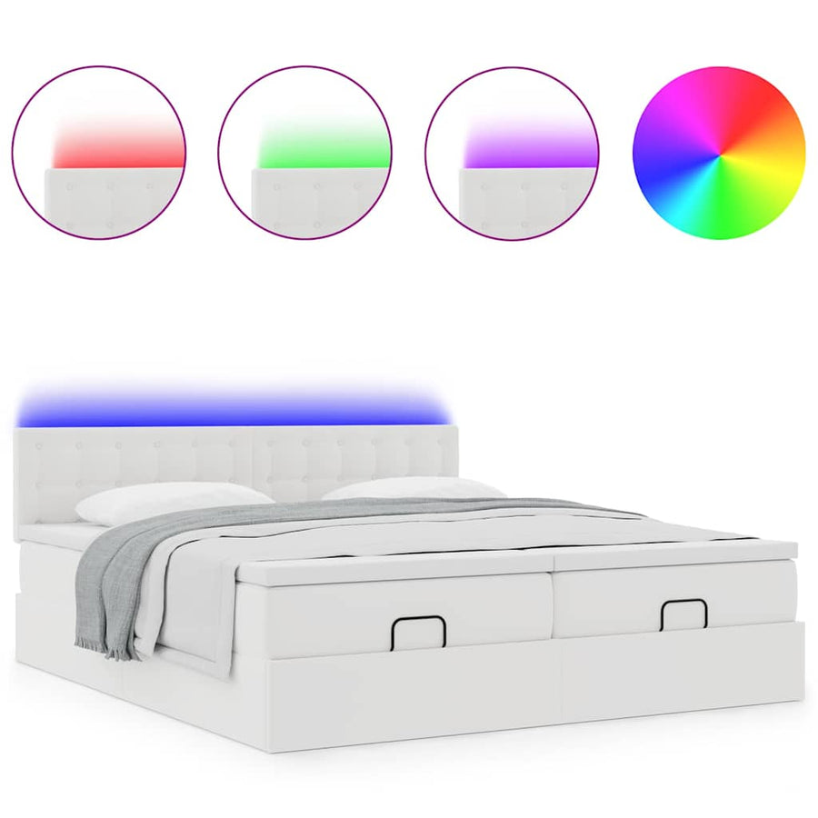 Ottoman bed met matrassen en LED's 160x200cm kunstleer wit