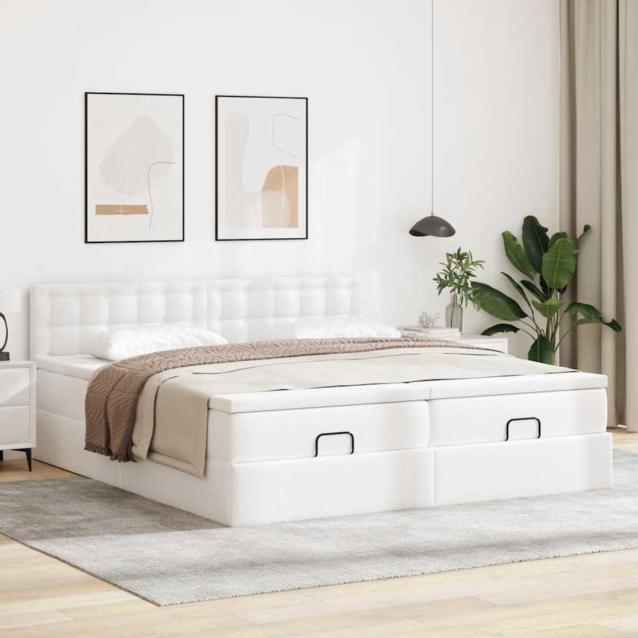 Ottoman bed met matrassen en LED's 160x200cm kunstleer wit