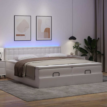 Ottoman bed met matrassen en LED's 160x200cm kunstleer wit