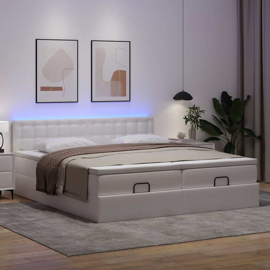 Ottoman bed met matrassen en LED's 160x200cm kunstleer wit