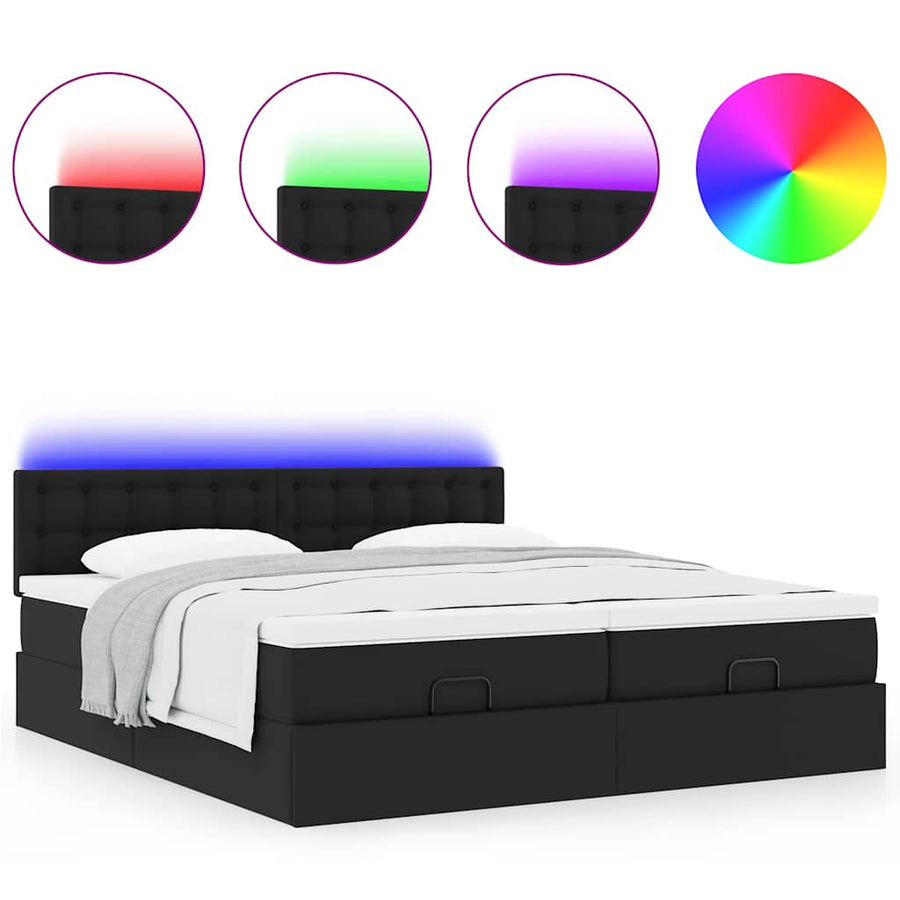 Ottoman bed met matrassen en LED's 180x200cm kunstleer zwart