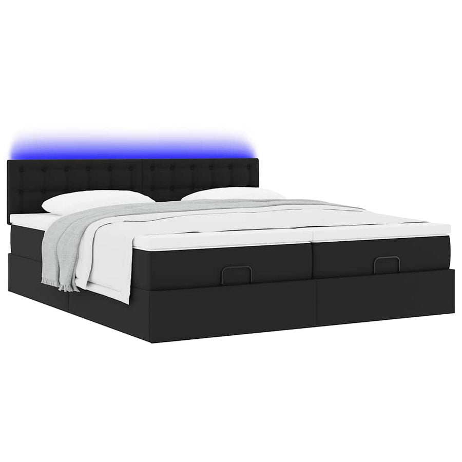 Ottoman bed met matrassen en LED's 180x200cm kunstleer zwart