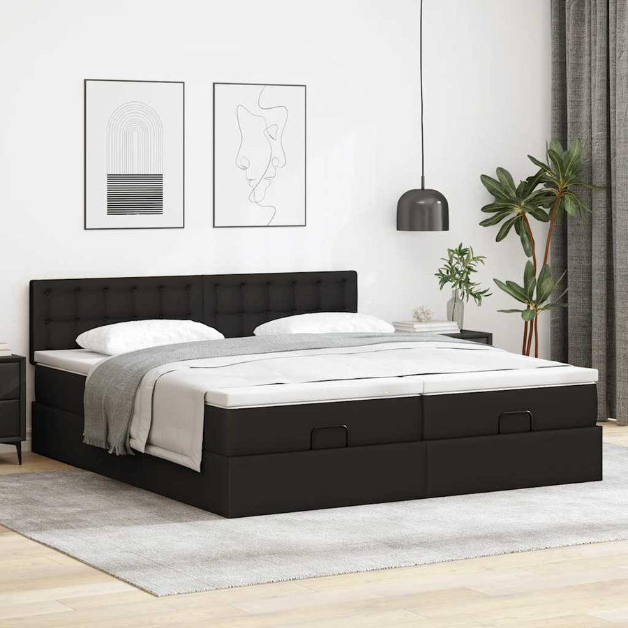 Ottoman bed met matrassen en LED's 180x200cm kunstleer zwart