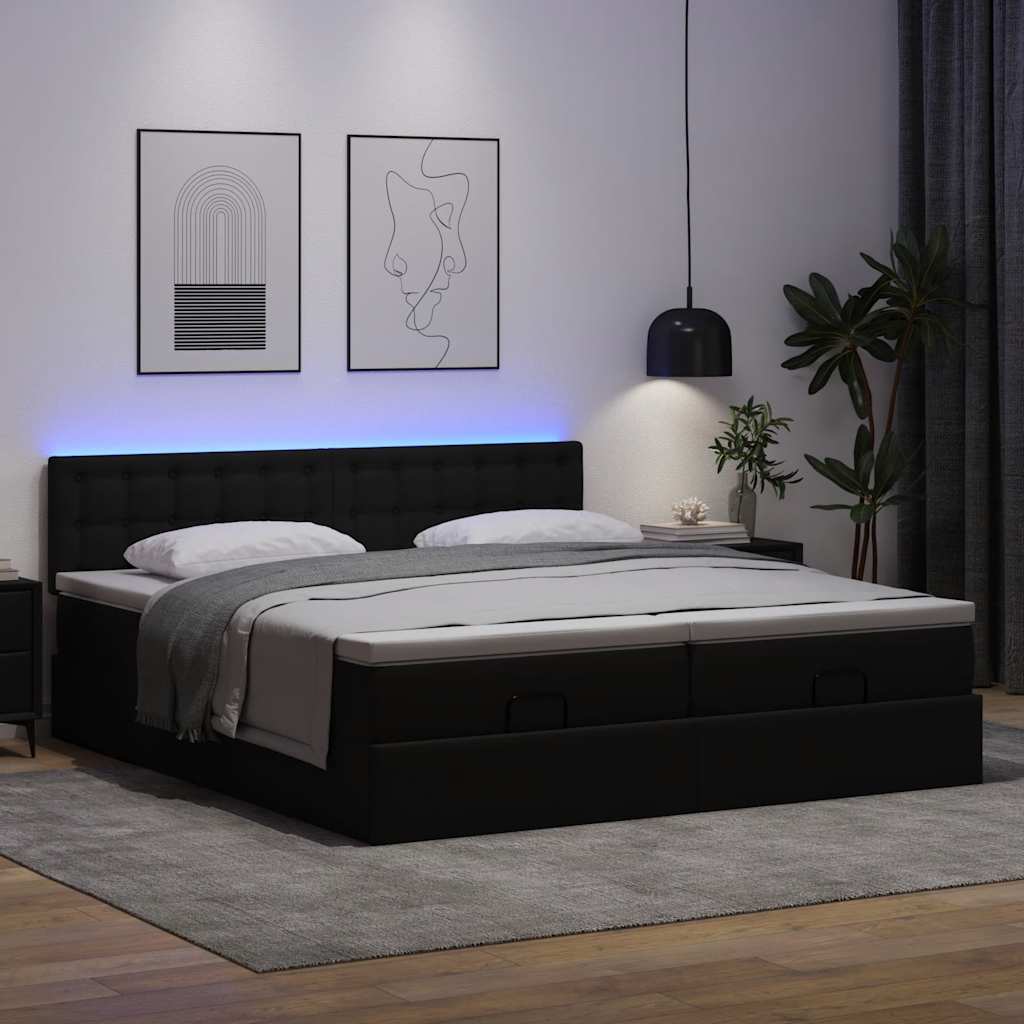 Ottoman bed met matrassen en LED's 180x200cm kunstleer zwart