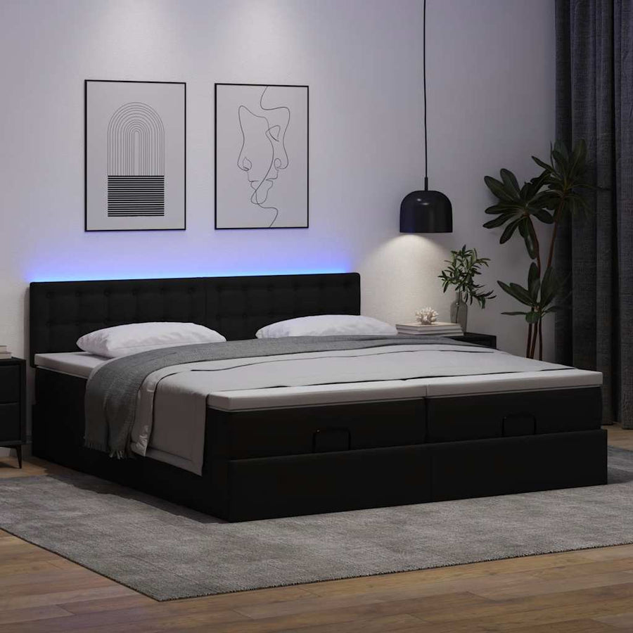 Ottoman bed met matrassen en LED's 180x200cm kunstleer zwart