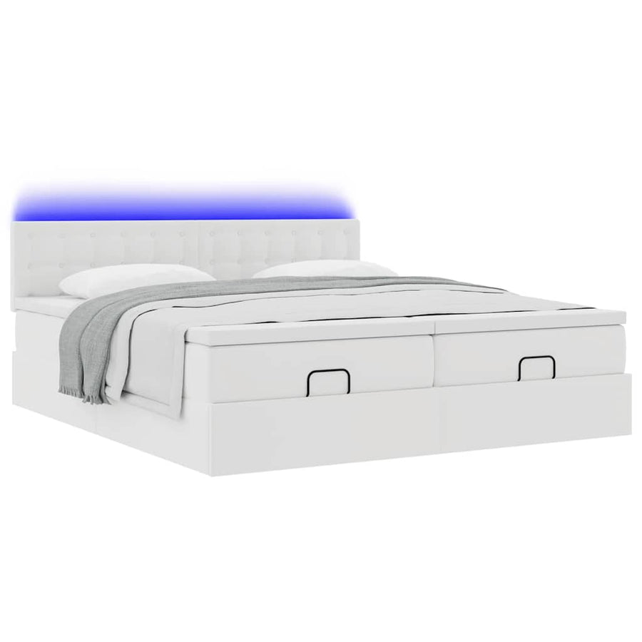 Ottoman bed met matrassen en LED's 180x200cm kunstleer wit