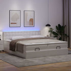 Ottoman bed with mattresses and LEDs 180x200cm artificial leather white