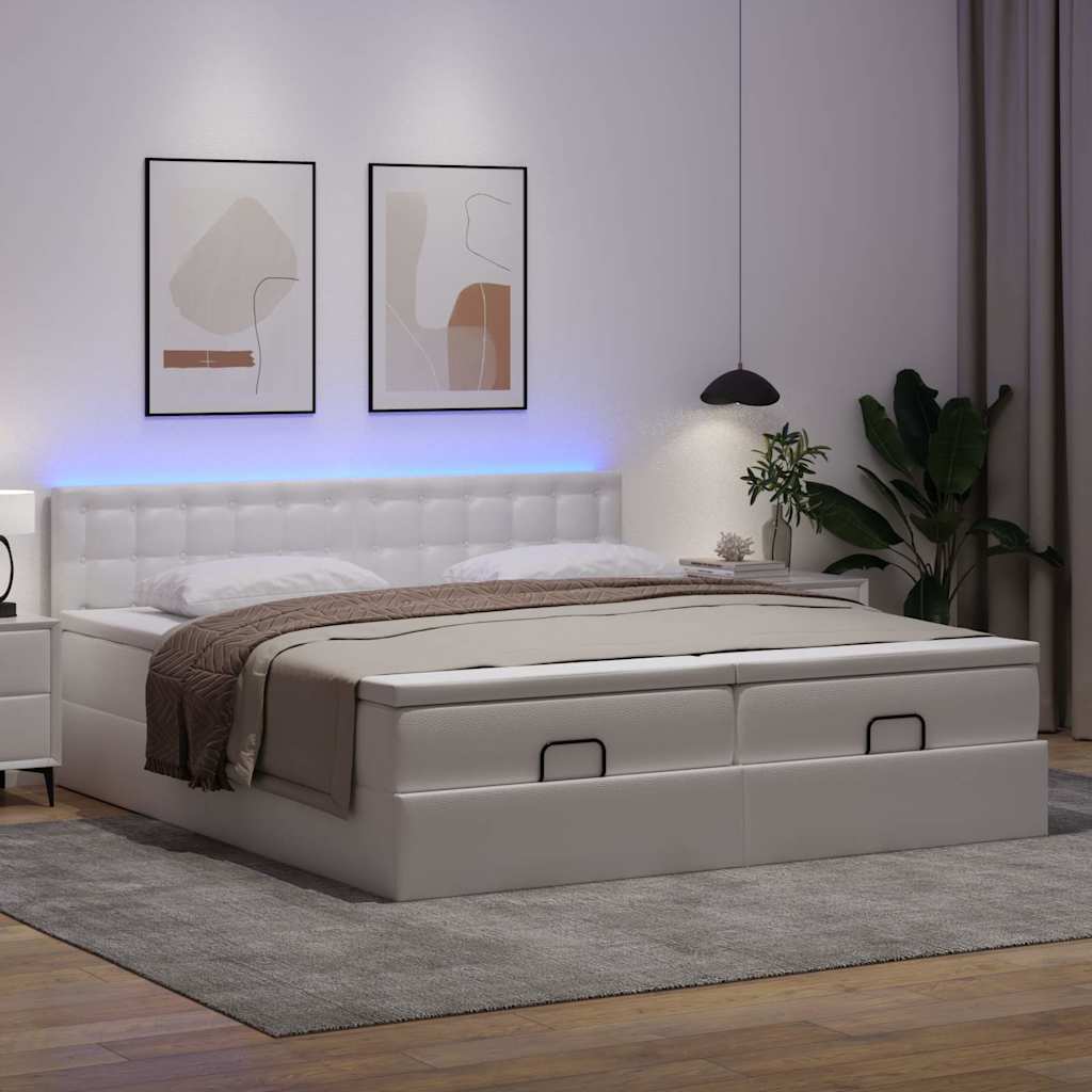 Ottoman bed met matrassen en LED's 180x200cm kunstleer wit