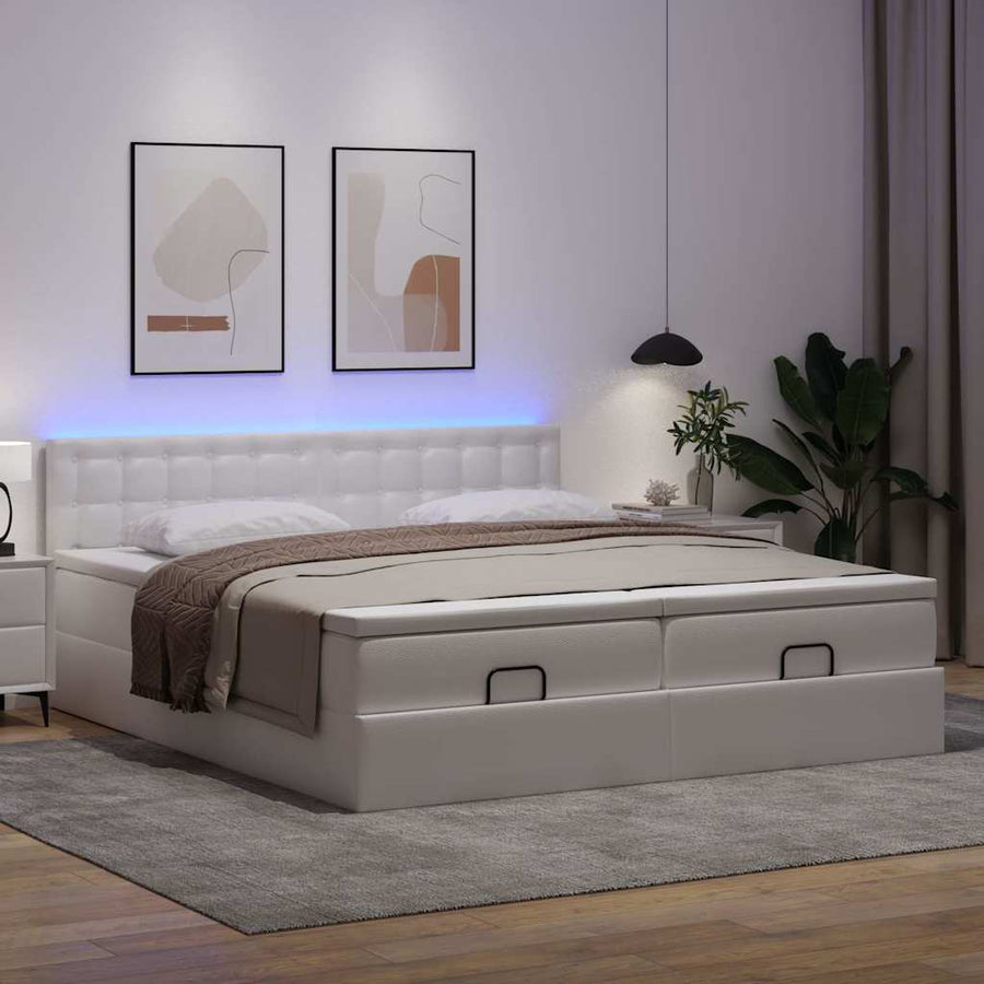 Ottoman bed met matrassen en LED's 180x200cm kunstleer wit