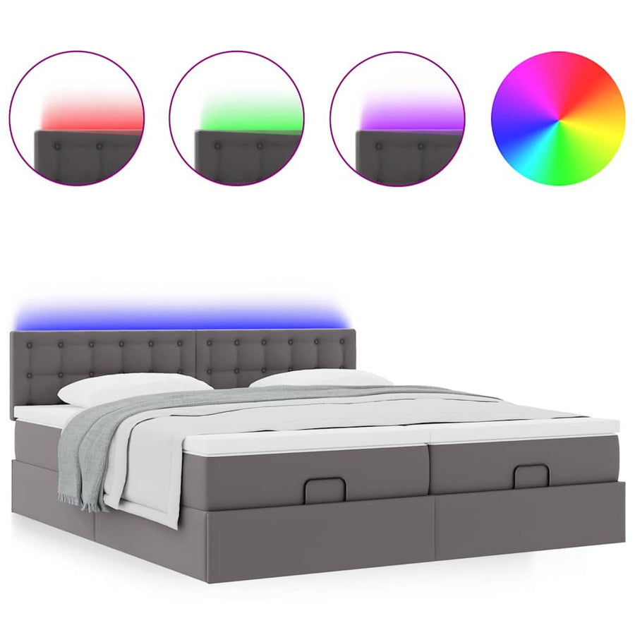 Ottoman bed met matrassen en LED's 180x200cm kunstleer grijs