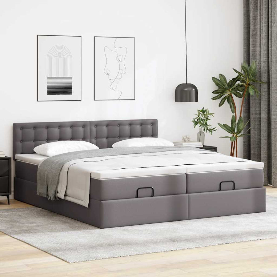 Ottoman bed met matrassen en LED's 180x200cm kunstleer grijs