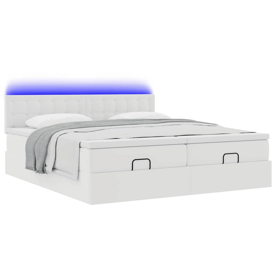 Ottoman bed met matrassen en LED's 200x200cm kunstleer wit