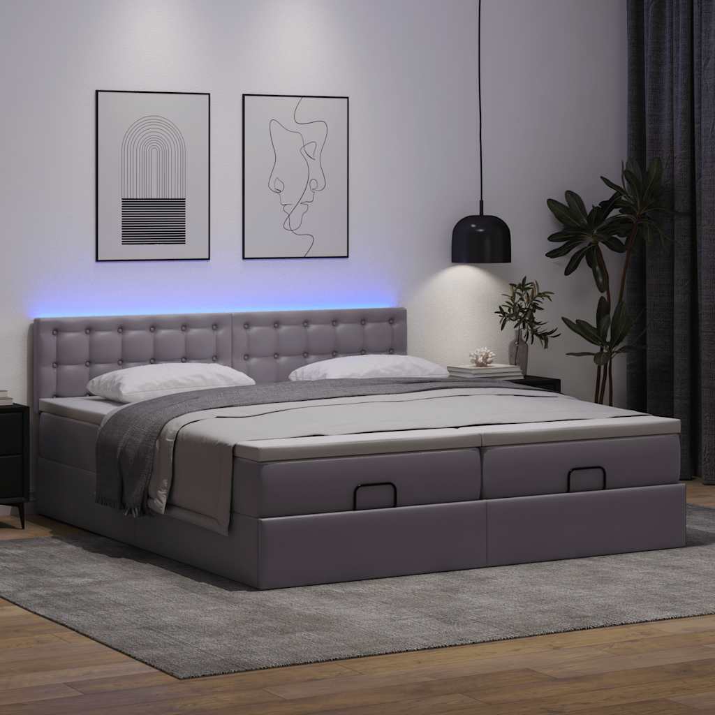 Ottoman bed met matrassen en LED's 200x200cm kunstleer grijs