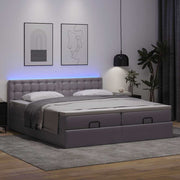 Ottoman bed with mattresses and LEDs 200x200cm faux leather grey