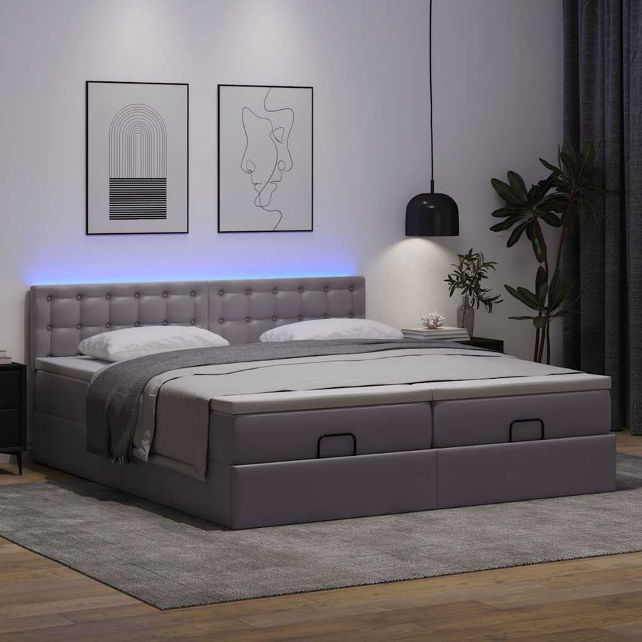 Ottoman bed met matrassen en LED's 200x200cm kunstleer grijs