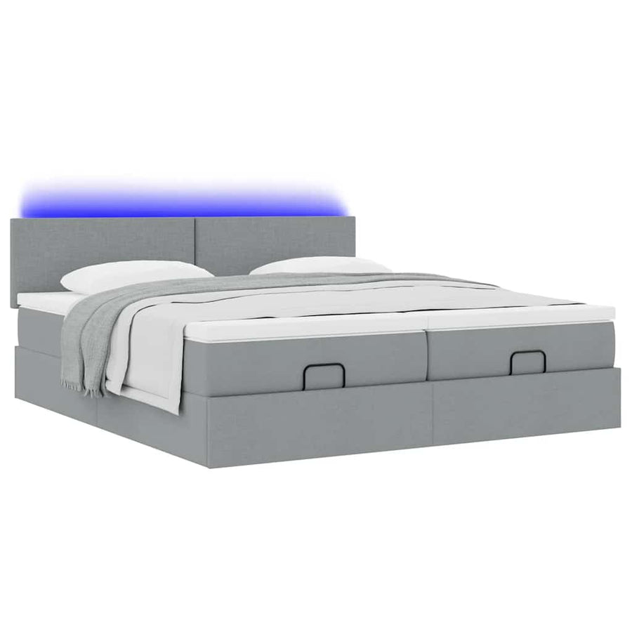 Ottoman bed met matrassen en LED's 160x200cm stof lichtgrijs