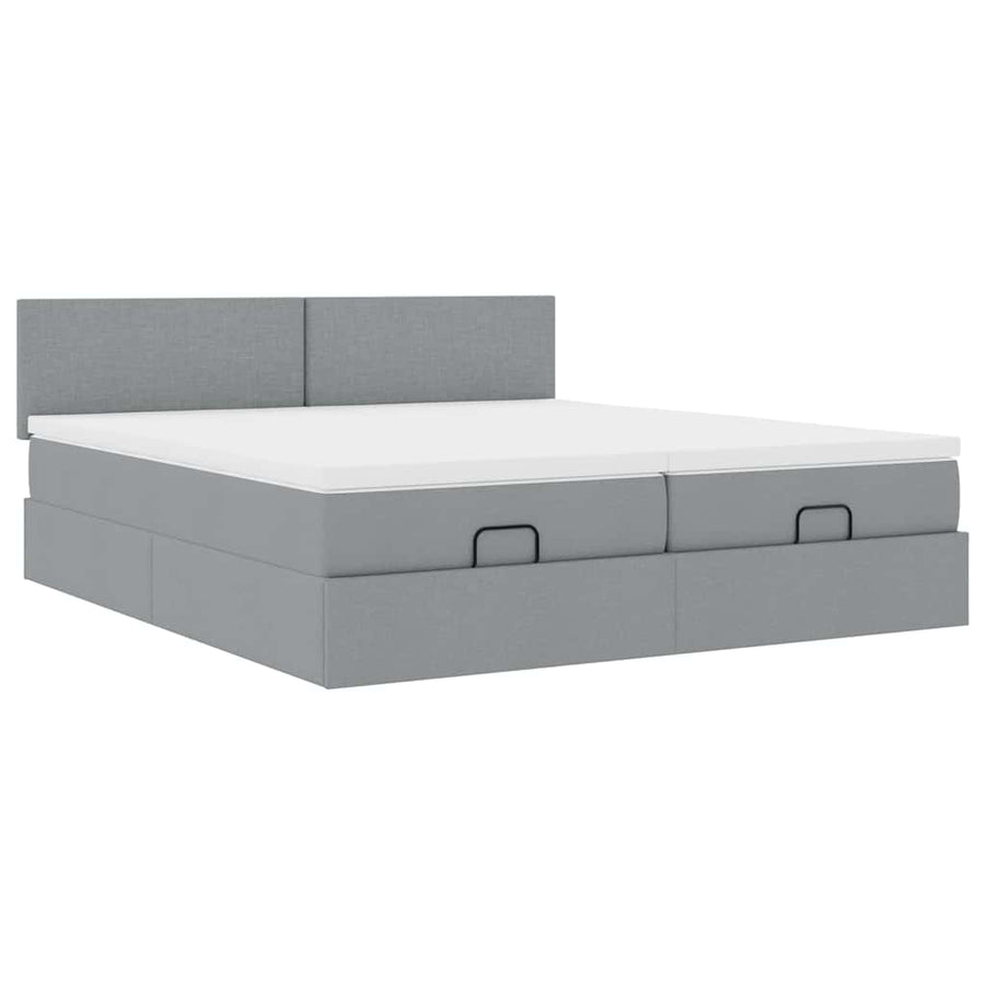 Ottoman bed met matrassen en LED's 160x200cm stof lichtgrijs