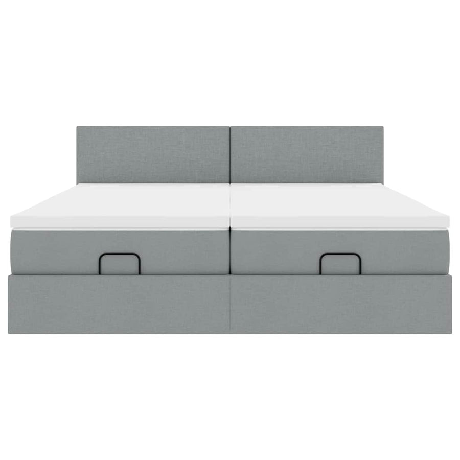 Ottoman bed met matrassen en LED's 160x200cm stof lichtgrijs