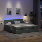 Ottoman bed 160x200 cm donkergrijs stof met opbergruimte en LED