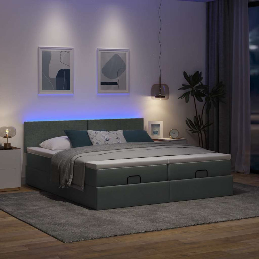 Ottoman bed met matrassen en LED's 160x200cm stof donkergrijs