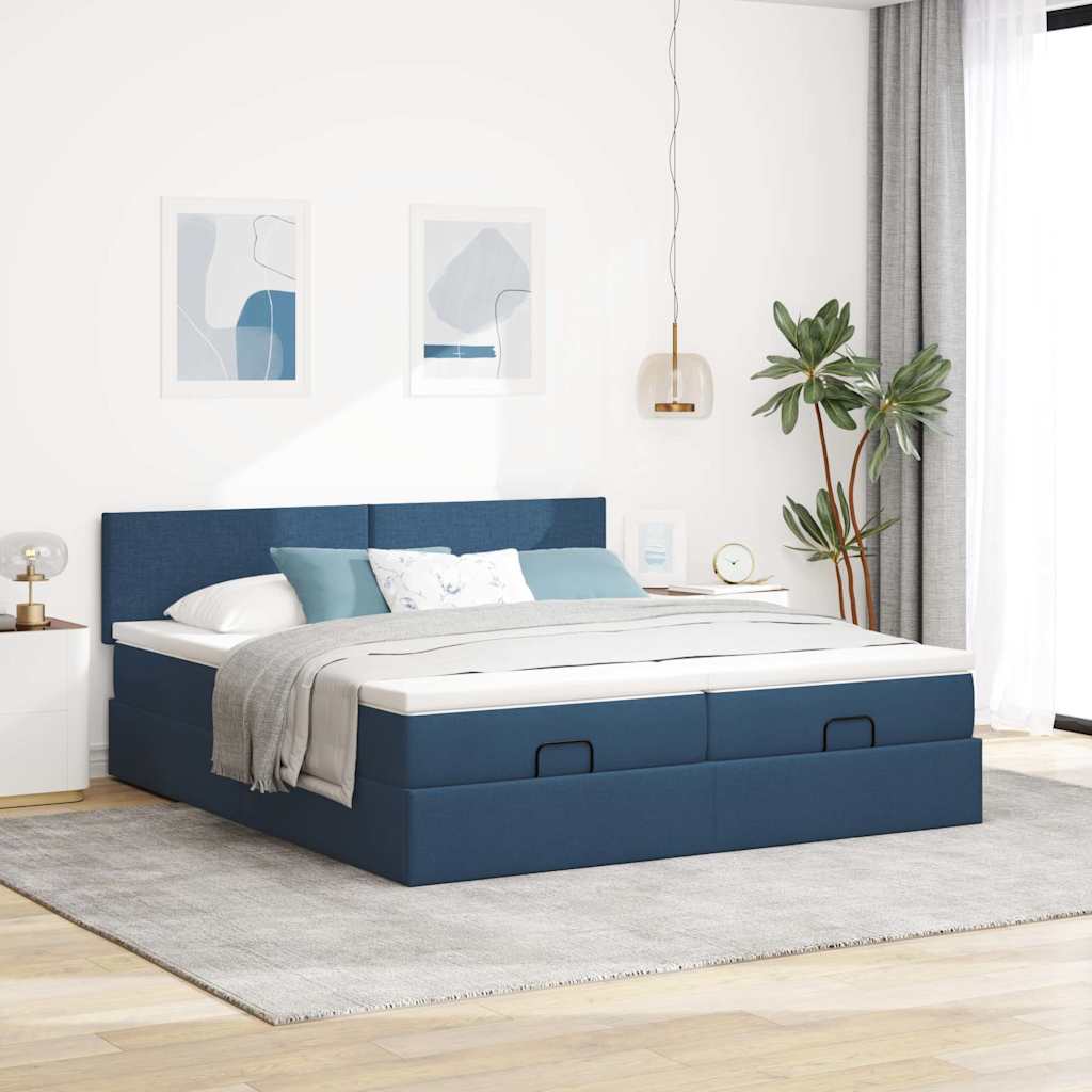 Ottoman bed met matrassen en LED's 160x200cm stof blauw