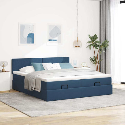 Ottoman bed met matrassen en LED's 160x200cm stof blauw