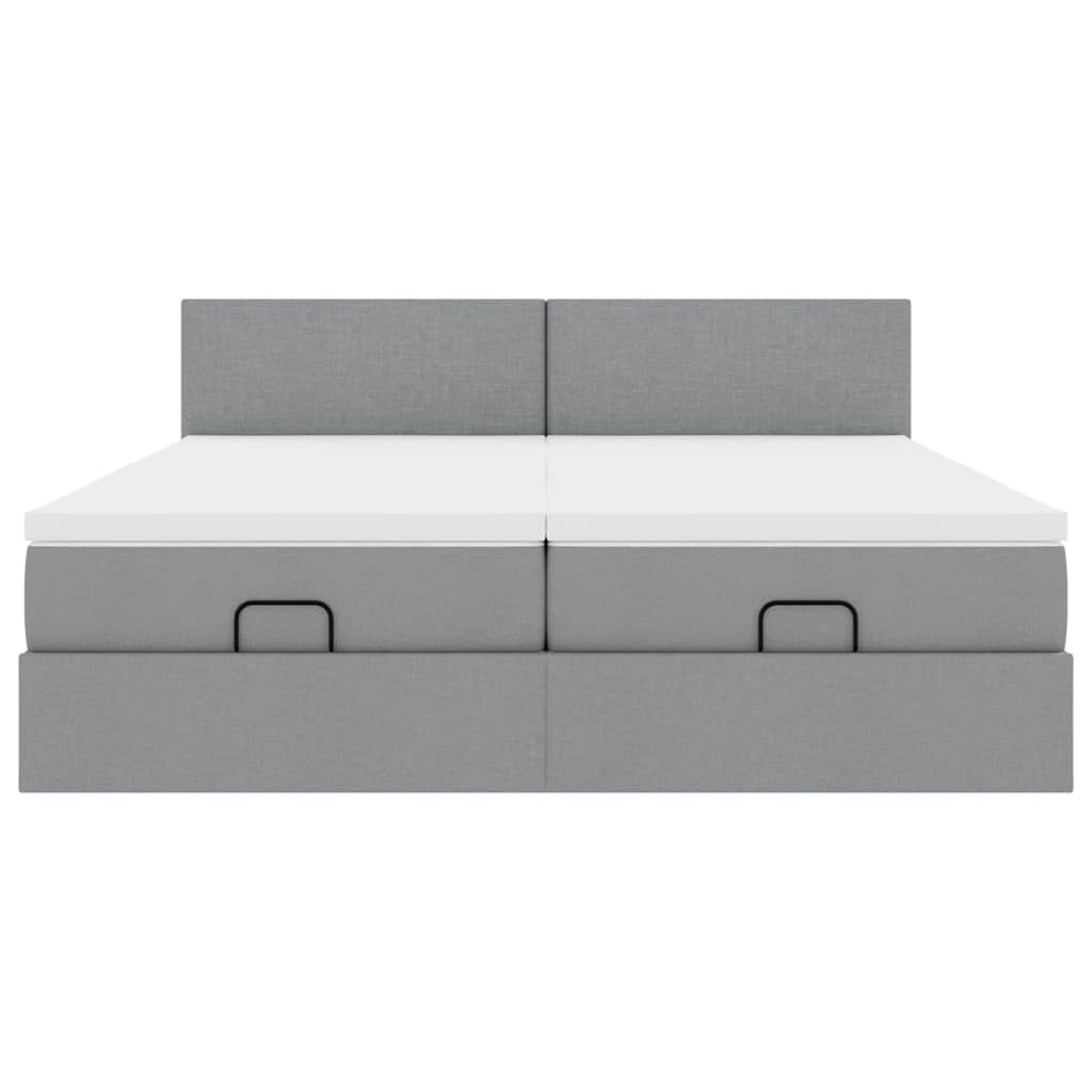 Ottoman bed met matrassen en LED's 180x200cm stof lichtgrijs