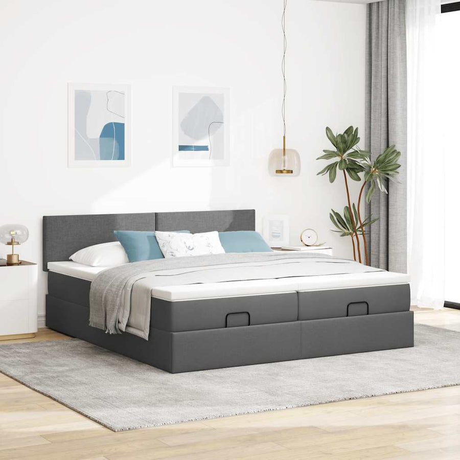 Ottoman bed met matrassen en LED's 180x200cm stof donkergrijs
