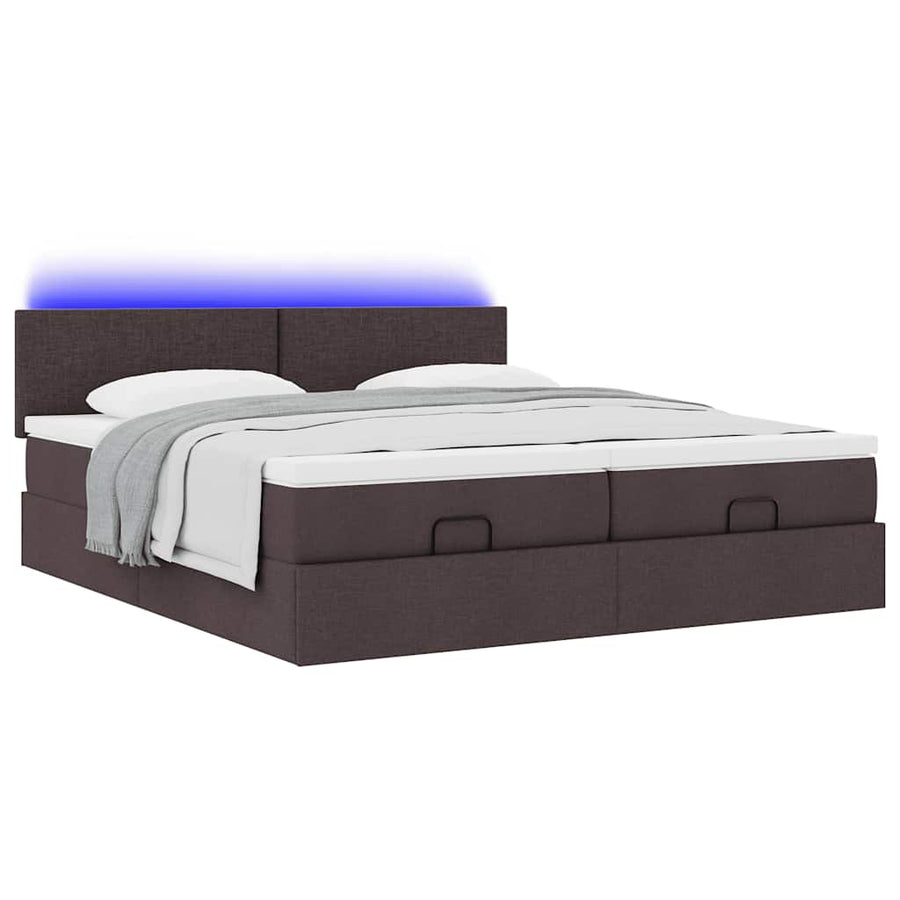Ottoman bed met matrassen en LED's 180x200cm stof donkerbruin