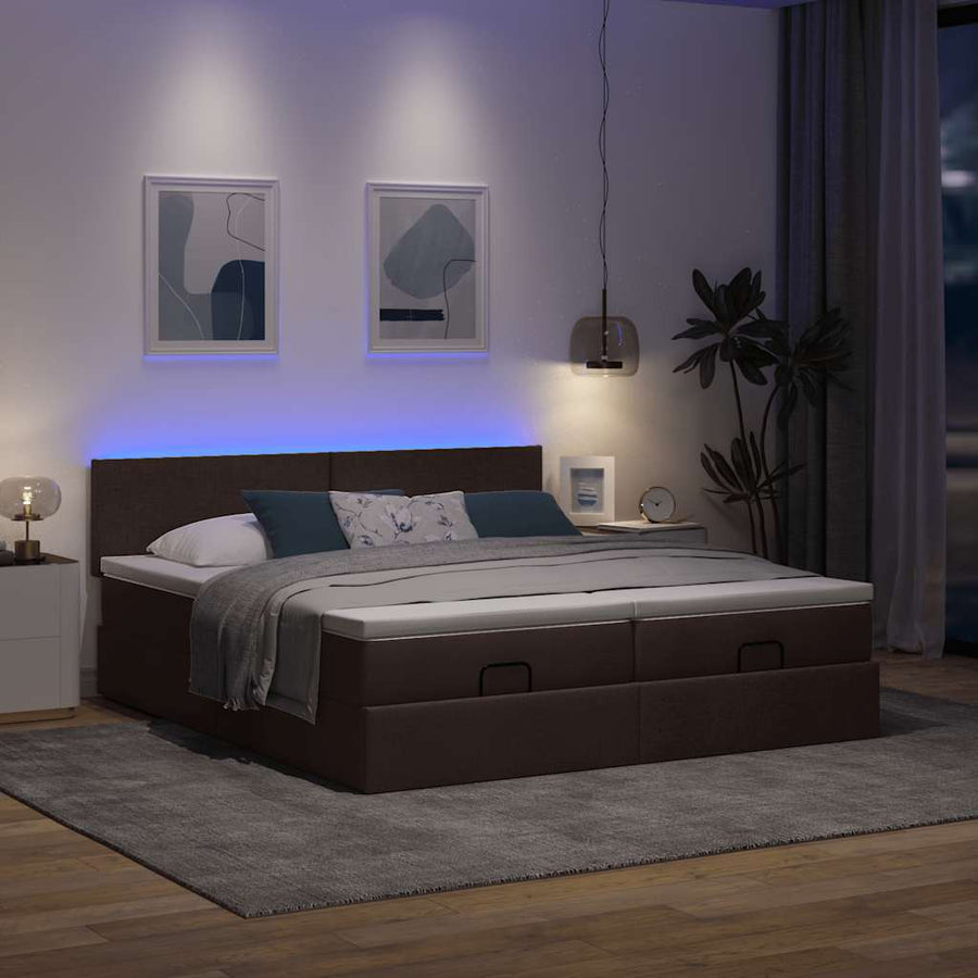 Ottoman bed met matrassen en LED's 180x200cm stof donkerbruin