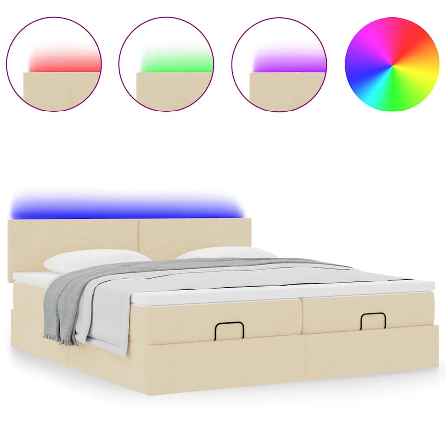 Ottoman bed met matrassen en LED's 180x200cm stof crèmekleurig