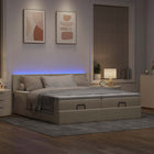 Ottomaans bed 180x200 cm stof crèmekleurig met opbergruimte en LED