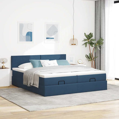 Ottoman bed met matrassen en LED's 180x200cm stof blauw