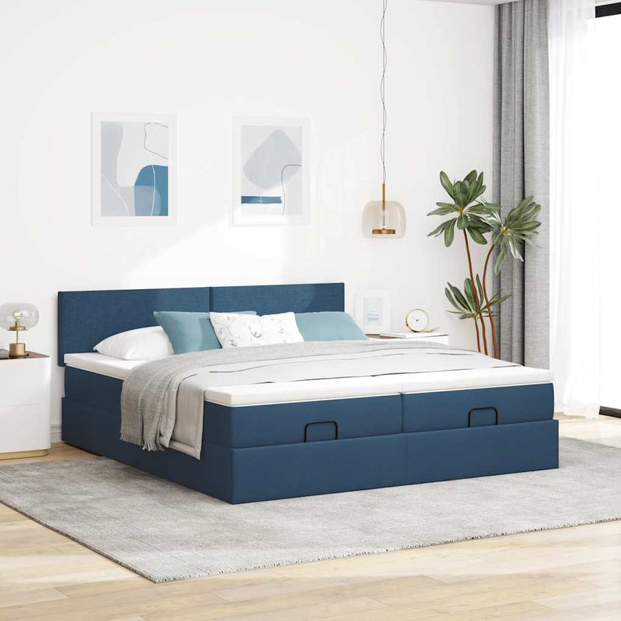 Ottoman bed met matrassen en LED's 180x200cm stof blauw