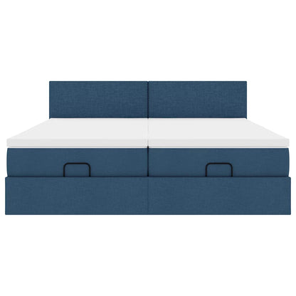 Ottoman bed met matrassen en LED's 180x200cm stof blauw