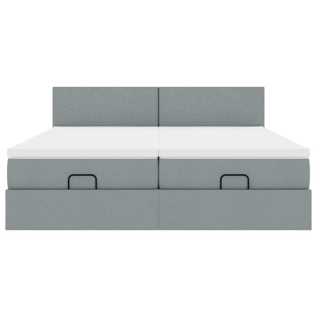 Ottoman bed met matrassen en LED's 200x200cm stof lichtgrijs