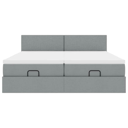 Ottoman bed met matrassen en LED's 200x200cm stof lichtgrijs