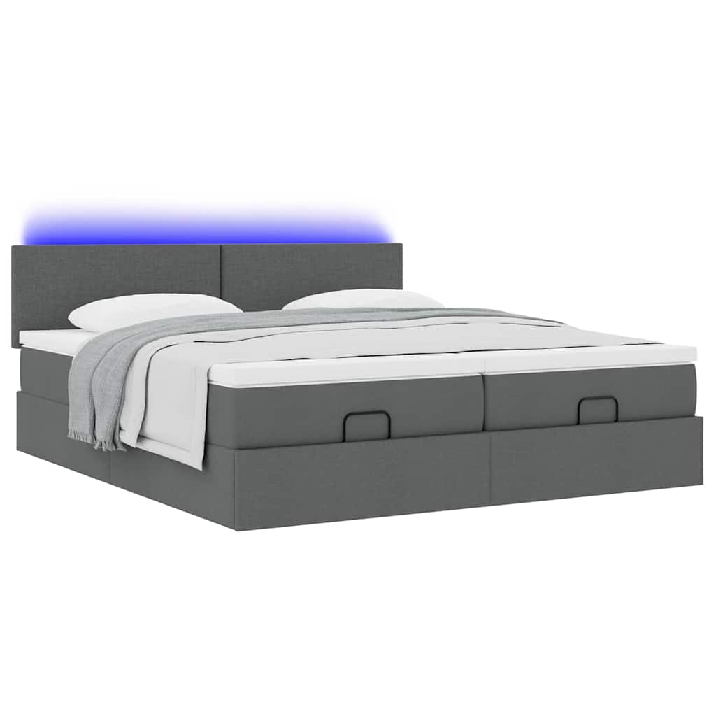 Ottoman bed met matrassen en LED's 200x200cm stof donkergrijs