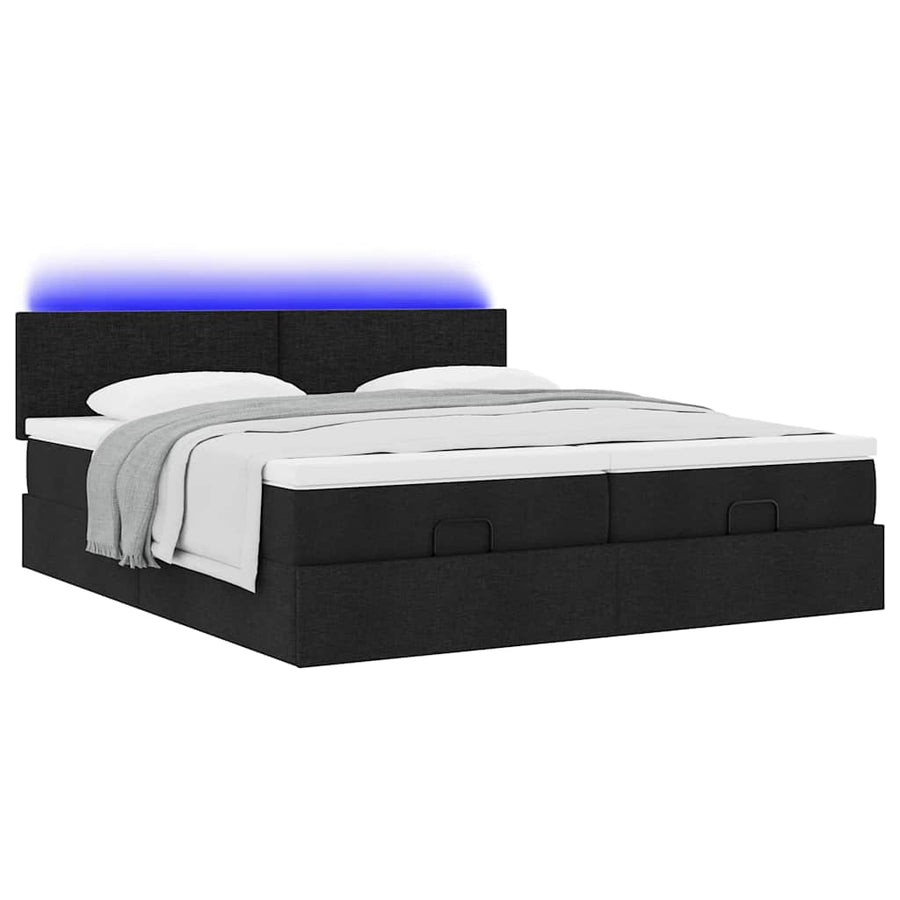 Ottoman bed met matrassen en LED's 200x200cm stof zwart