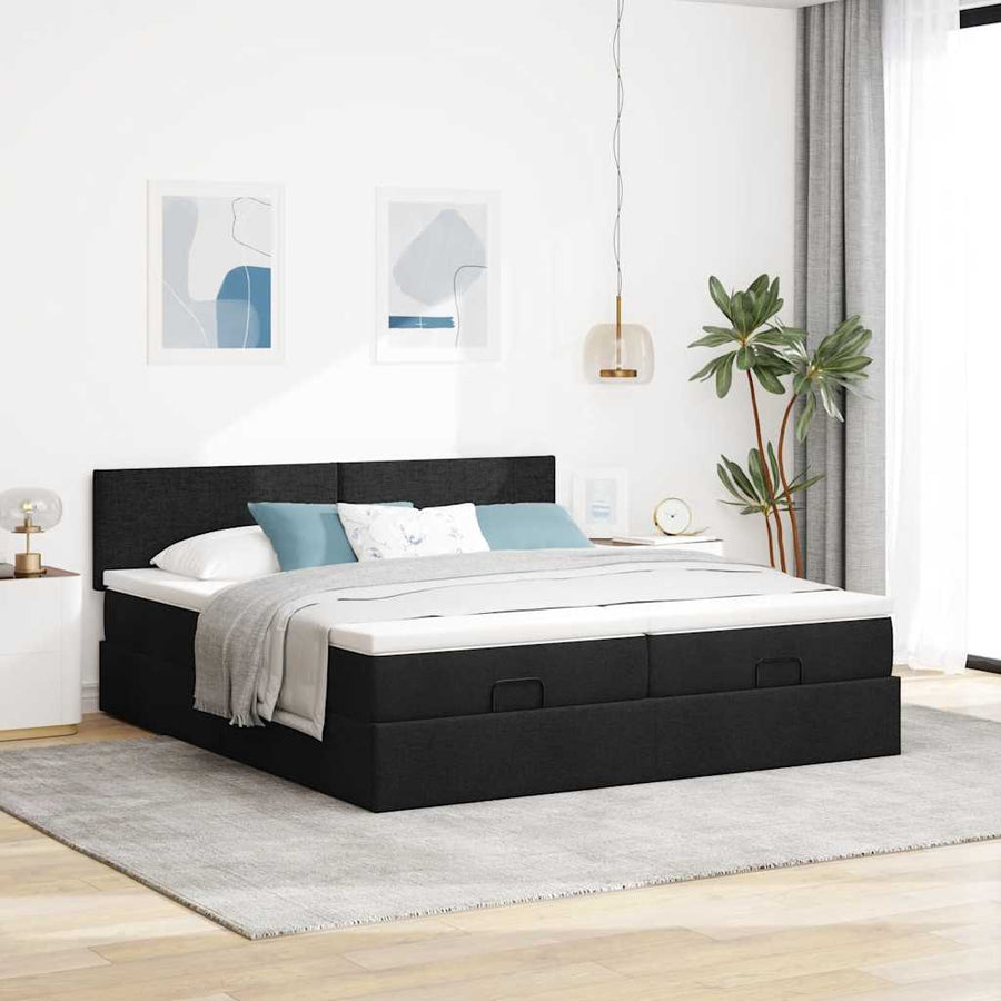 Ottoman bed met matrassen en LED's 200x200cm stof zwart