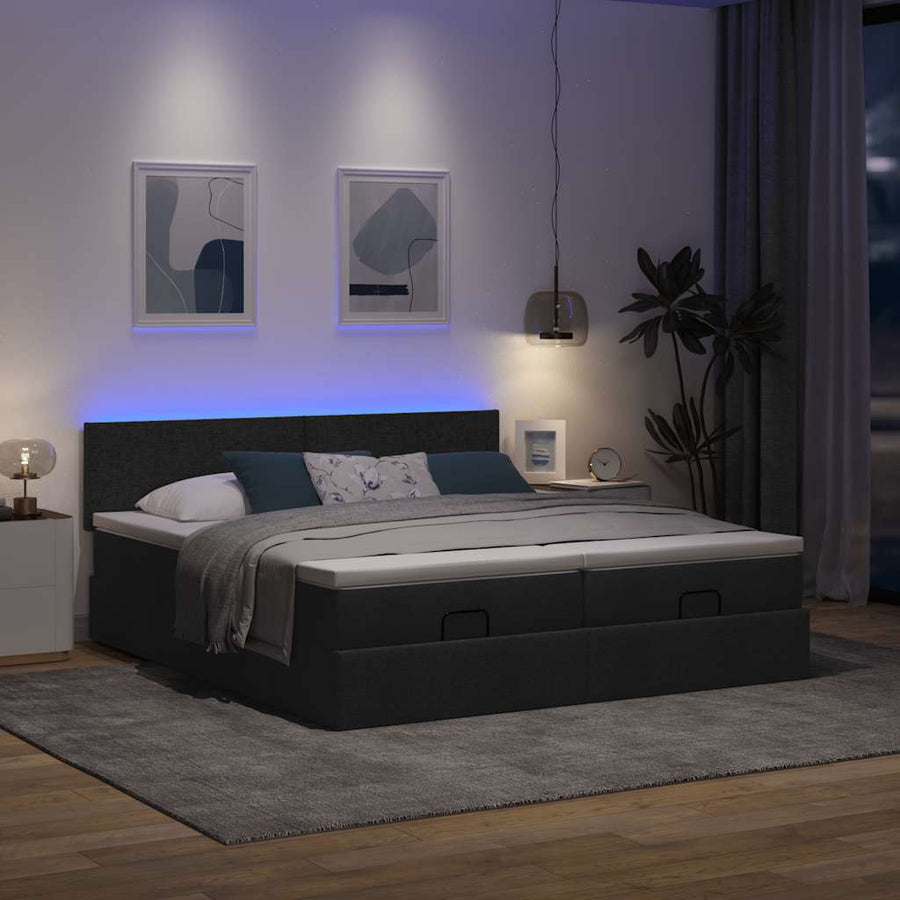 Ottoman bed met matrassen en LED's 200x200cm stof zwart