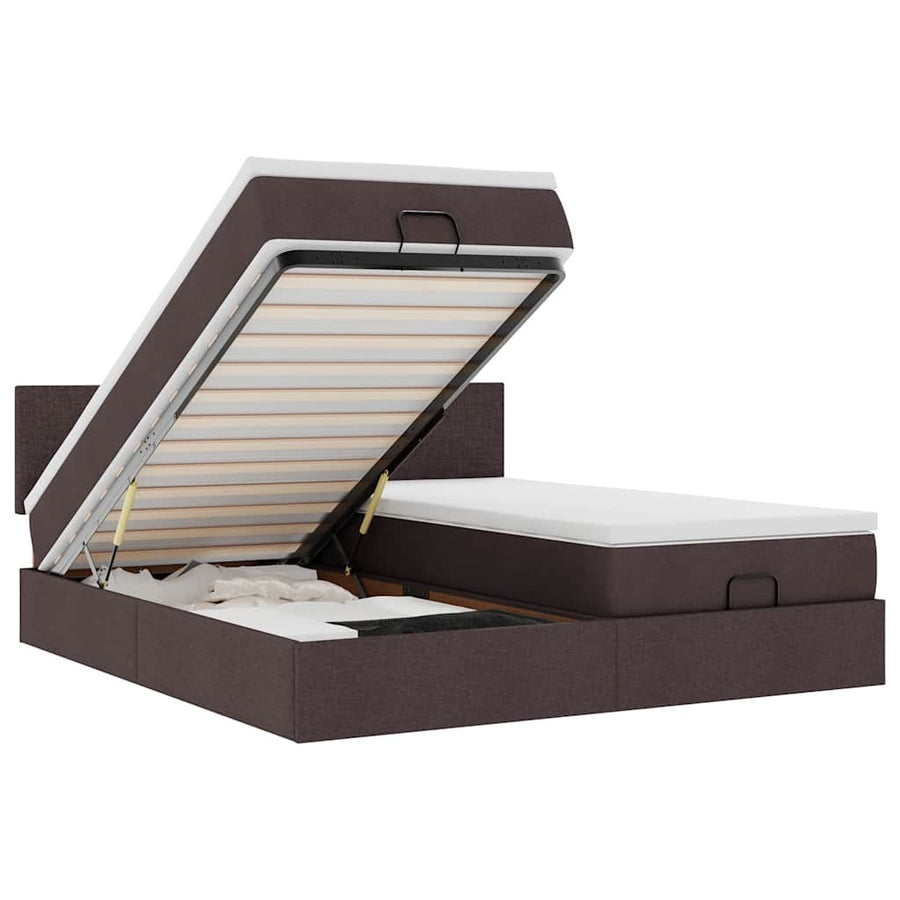 Ottoman bed met matrassen en LED's 200x200cm stof donkerbruin