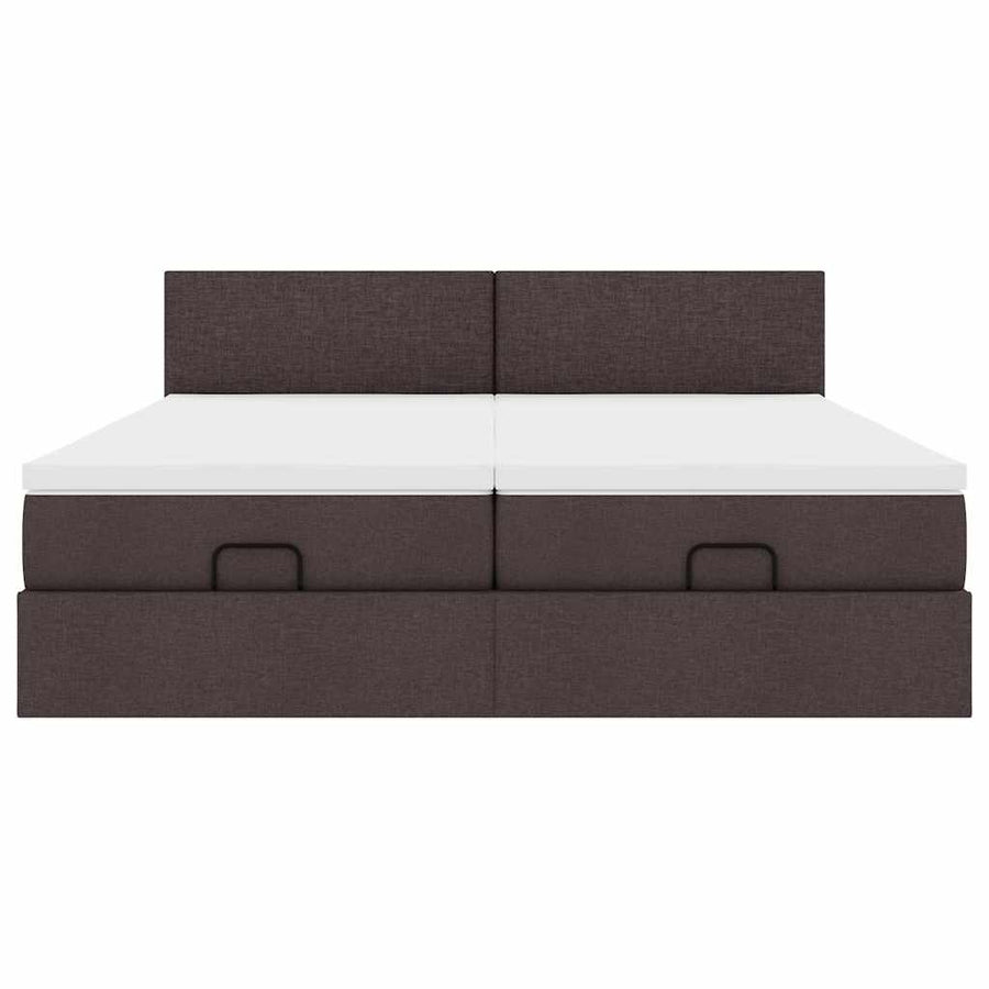 Ottoman bed met matrassen en LED's 200x200cm stof donkerbruin