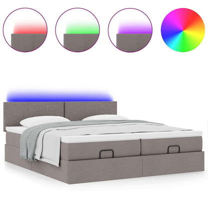 Ottoman bed met matrassen en LED's 200x200cm stof taupe