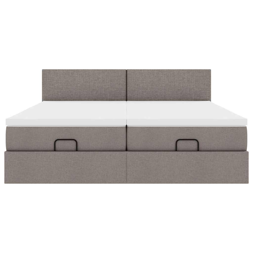 Ottoman bed met matrassen en LED's 200x200cm stof taupe
